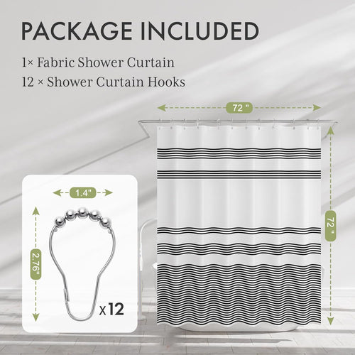 AmazerBath Farmhouse Striped Shower Curtain Set with 12 Hooks – Cozy Bathroom Decor for Living Room Inspired Retreats