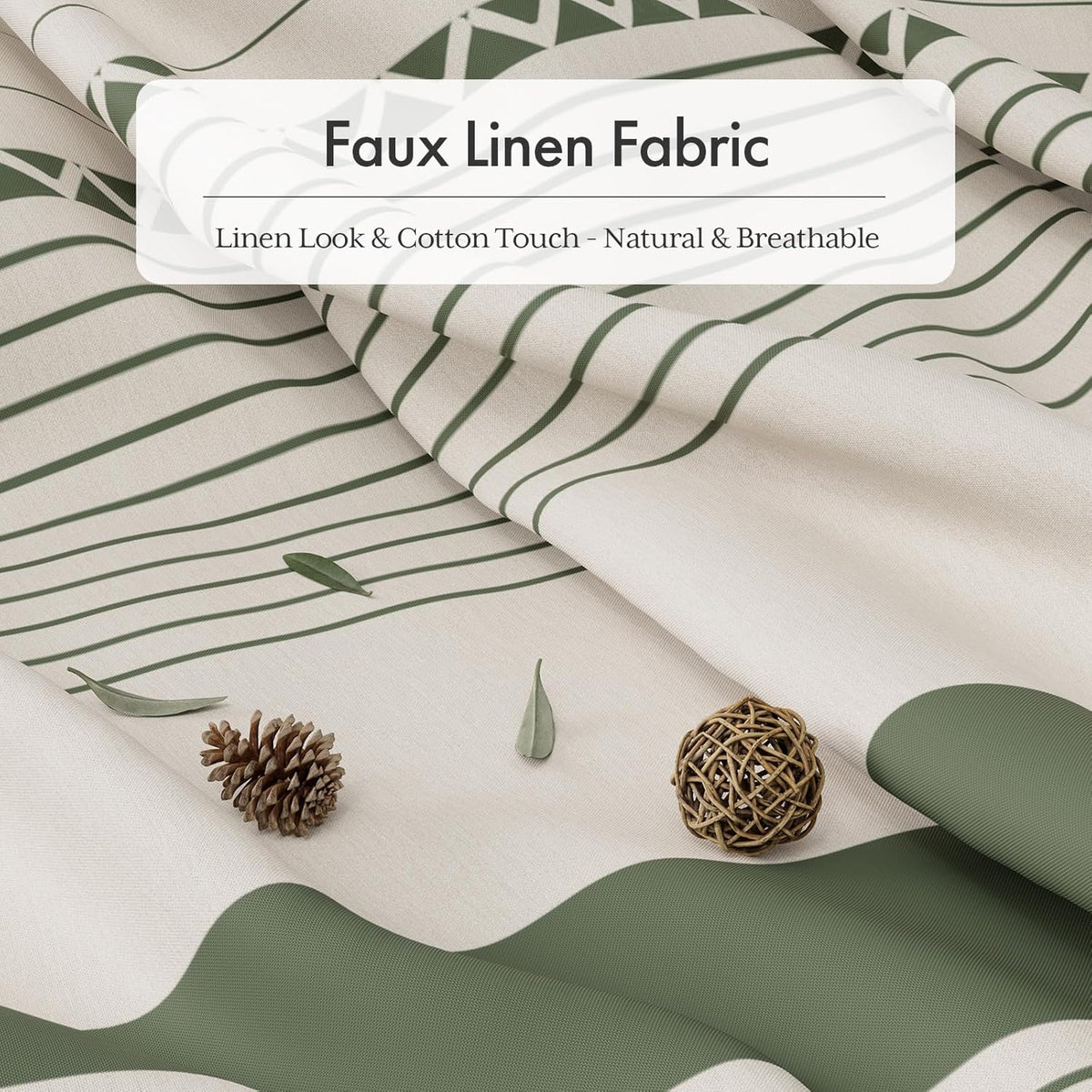 AmazerBath Boho Shower Curtain – Spa Like Bathroom Retreat for Calming Bath Time, Faux Linen Green Striped Curtain 72x72 with Hooks