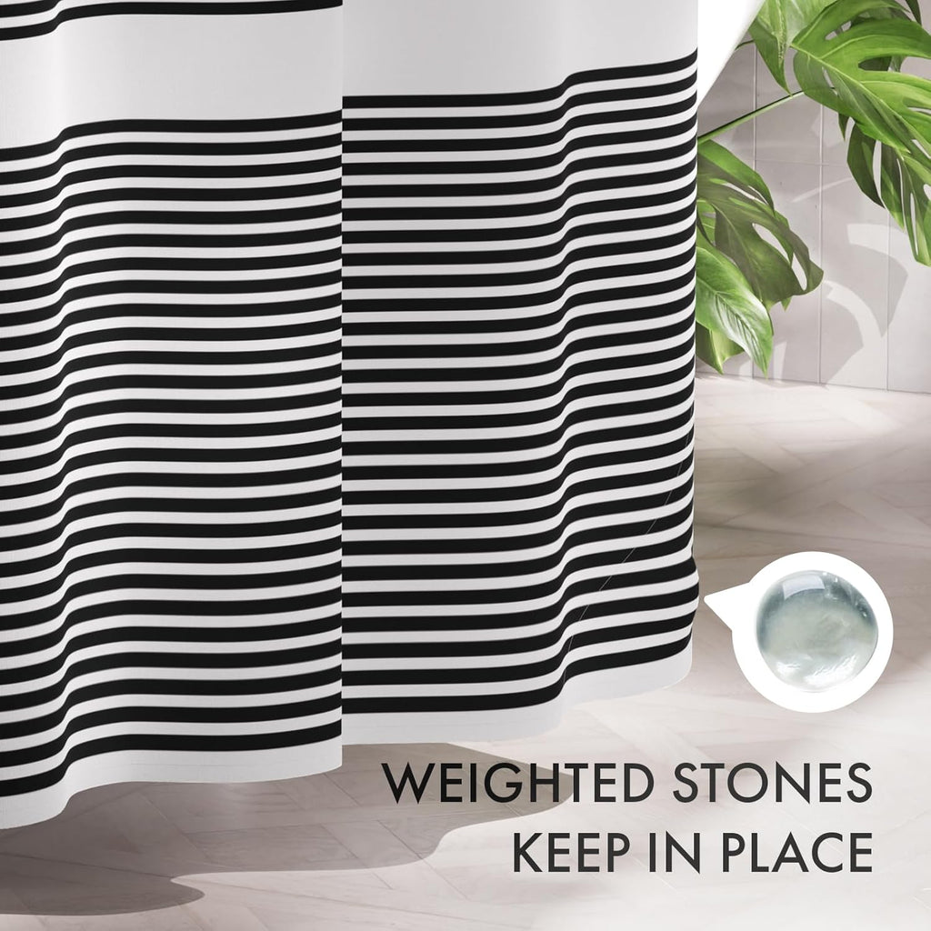 AmazerBath Farmhouse Striped Shower Curtain Set with 12 Hooks – Cozy Bathroom Decor for Living Room Inspired Retreats