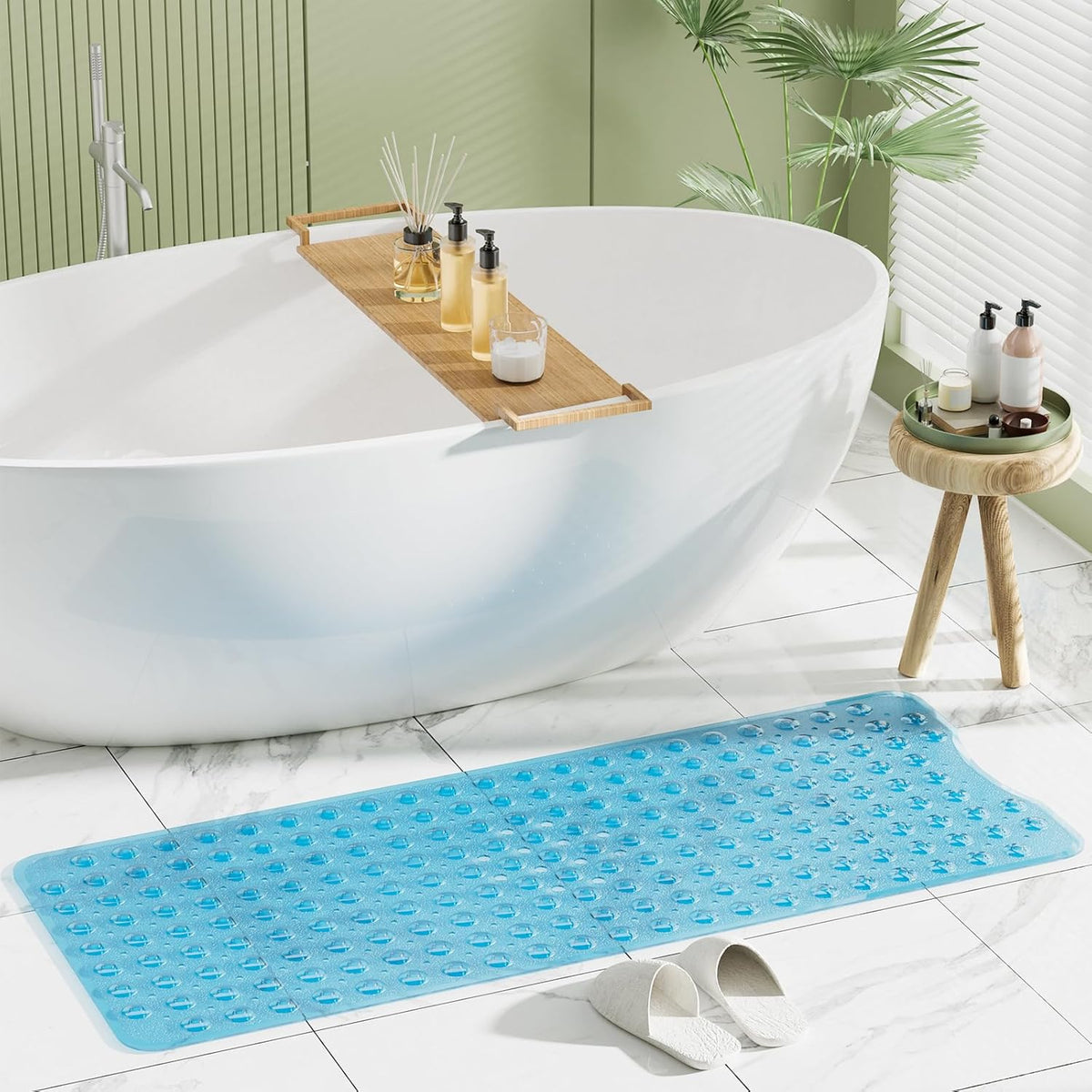AmazerBath Shower Mat Non Slip 40 x 16 Inches, 16 Color Bath Mat for Bathroom Decor and Style Coordination, Clear Blue