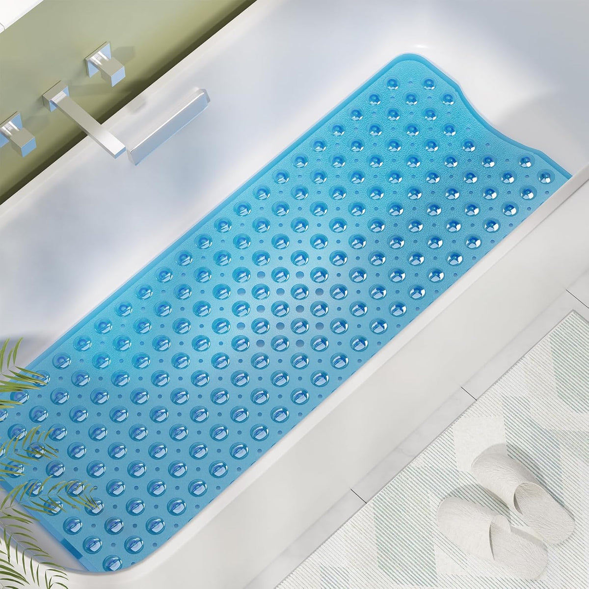 AmazerBath Shower Mat Non Slip 40 x 16 Inches, 16 Color Bath Mat for Bathroom Decor and Style Coordination, Clear Blue
