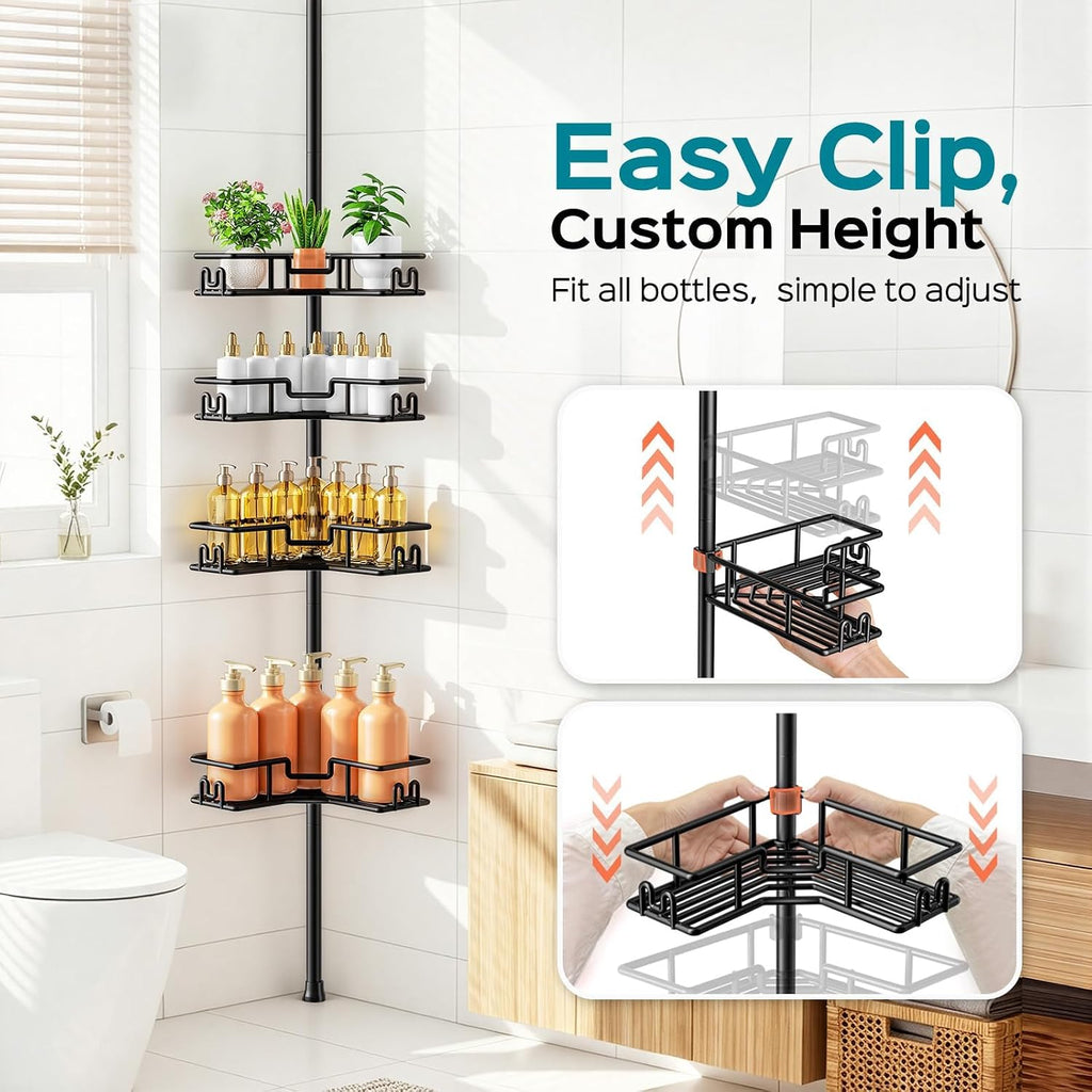 HAMITOR 4-Tier Corner Shower Caddy – Neutral Khaki Finish for Intentional, Calming Bathrooms