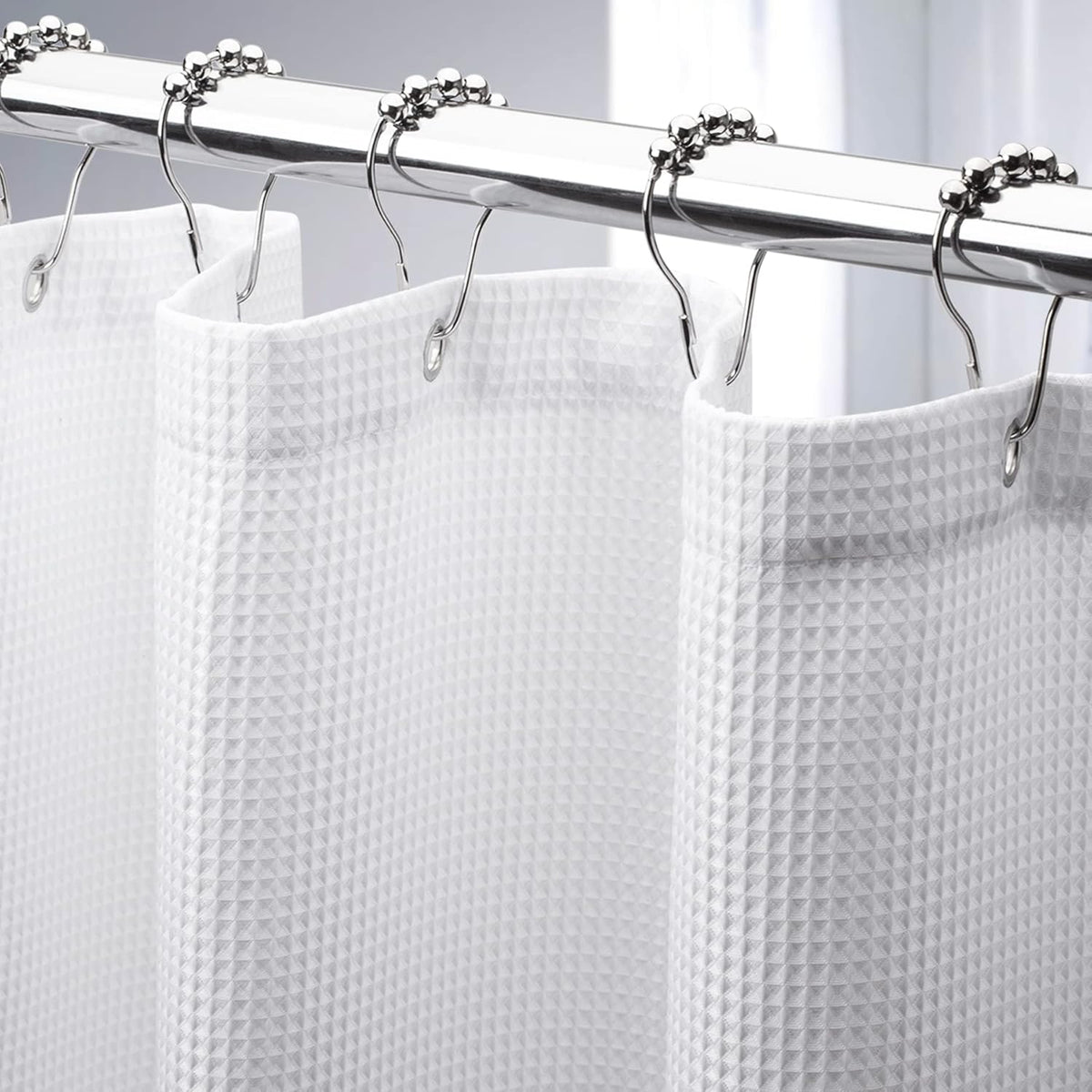 AmazerBath Solid Waffle Shower Curtain – Clean Minimalist Bathroom Refresh, Neutral Tones 240GSM Polyester