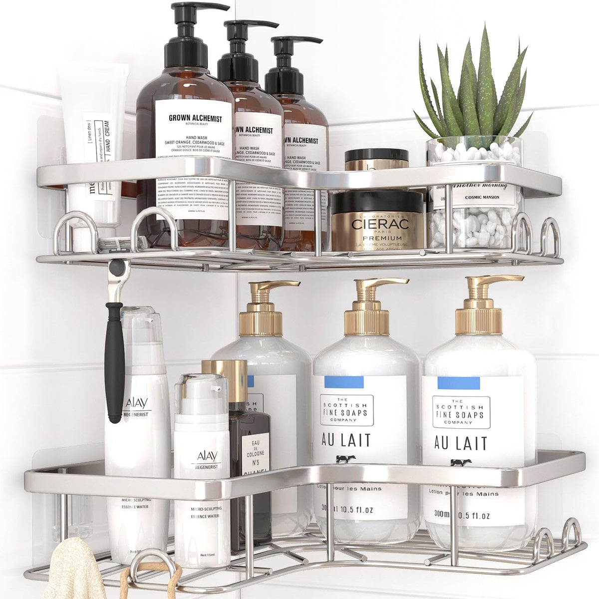 Sakugi No-Drill Corner Shower Caddy Black – Holiday Gift for Renters and College Students, Removable Stainless Steel Bathroom Shelf Set