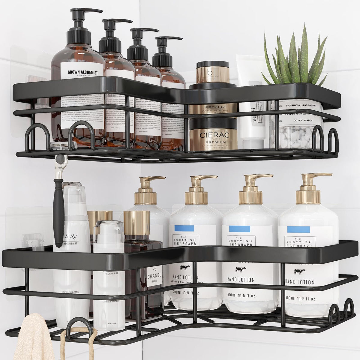 Sakugi No-Drill Corner Shower Caddy Black – Holiday Gift for Renters and College Students, Removable Stainless Steel Bathroom Shelf Set
