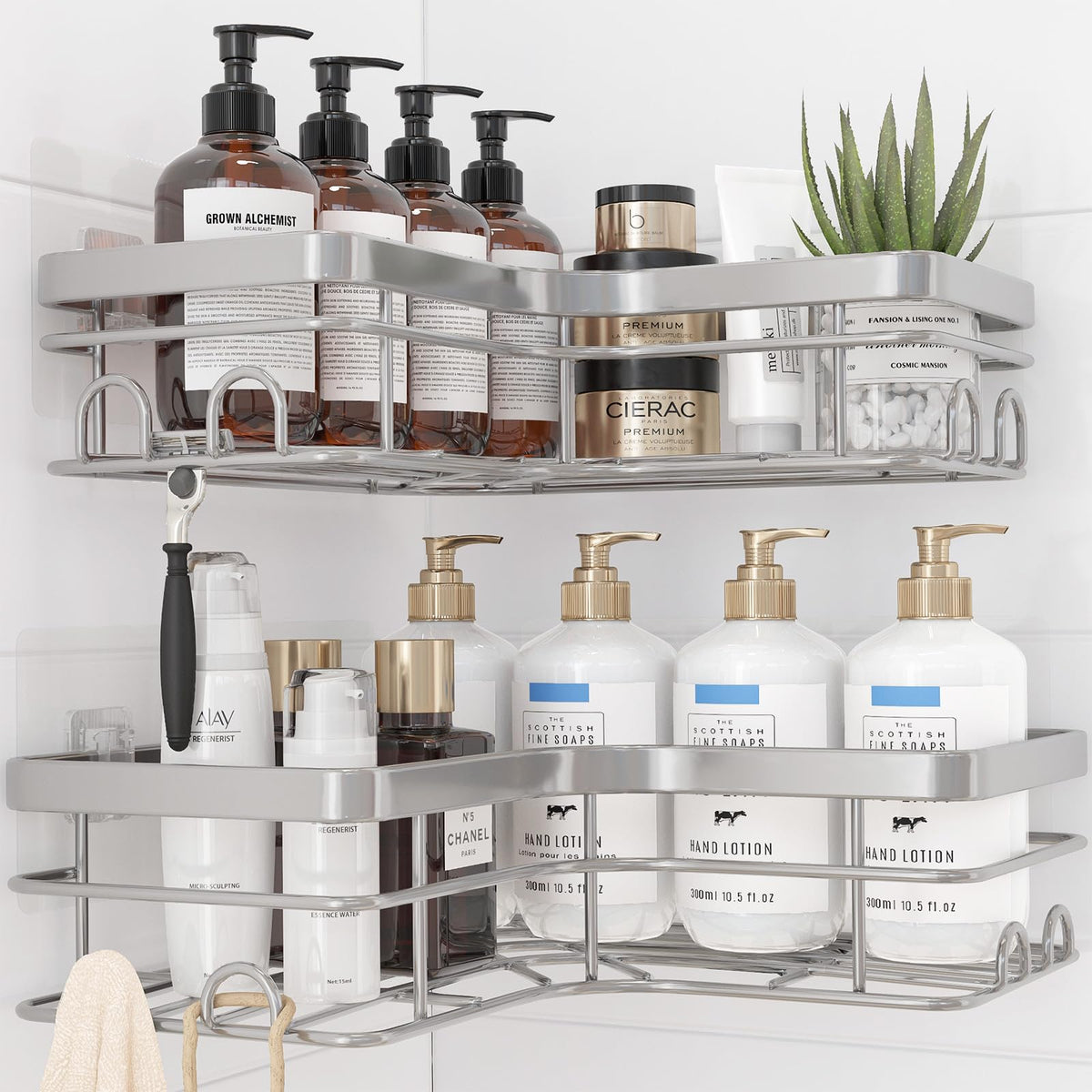 Sakugi No-Drill Corner Shower Caddy Black – Holiday Gift for Renters and College Students, Removable Stainless Steel Bathroom Shelf Set