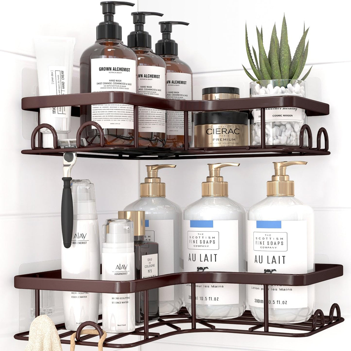 Sakugi No-Drill Corner Shower Caddy Black – Holiday Gift for Renters and College Students, Removable Stainless Steel Bathroom Shelf Set