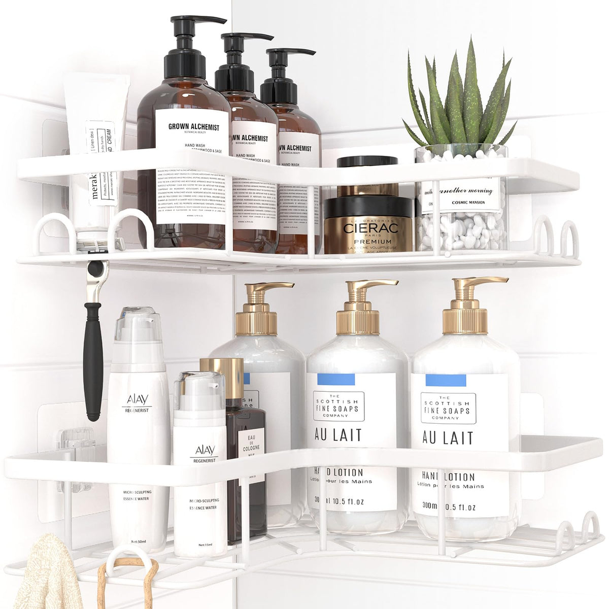 Sakugi No-Drill Corner Shower Caddy Black – Holiday Gift for Renters and College Students, Removable Stainless Steel Bathroom Shelf Set