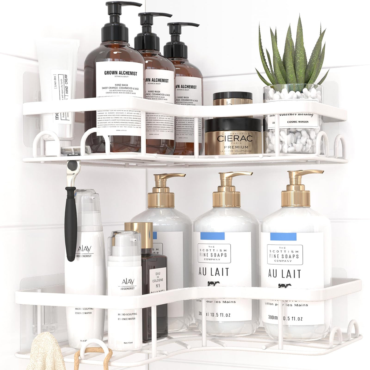 Sakugi No-Drill Corner Shower Caddy Black – Holiday Gift for Renters and College Students, Removable Stainless Steel Bathroom Shelf Set