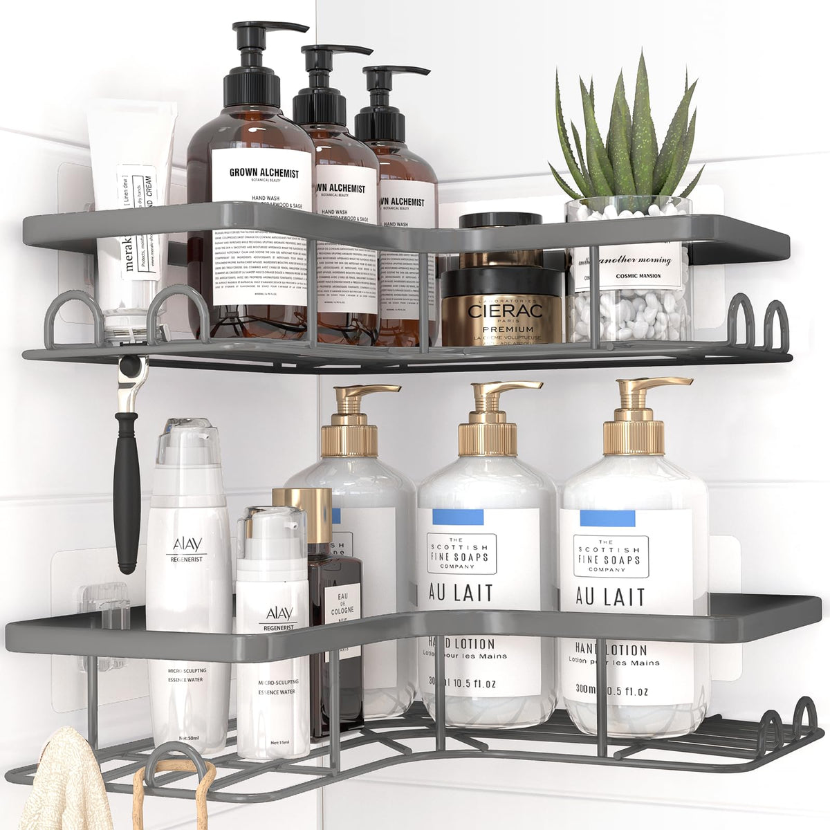 Sakugi No-Drill Corner Shower Caddy Black – Holiday Gift for Renters and College Students, Removable Stainless Steel Bathroom Shelf Set