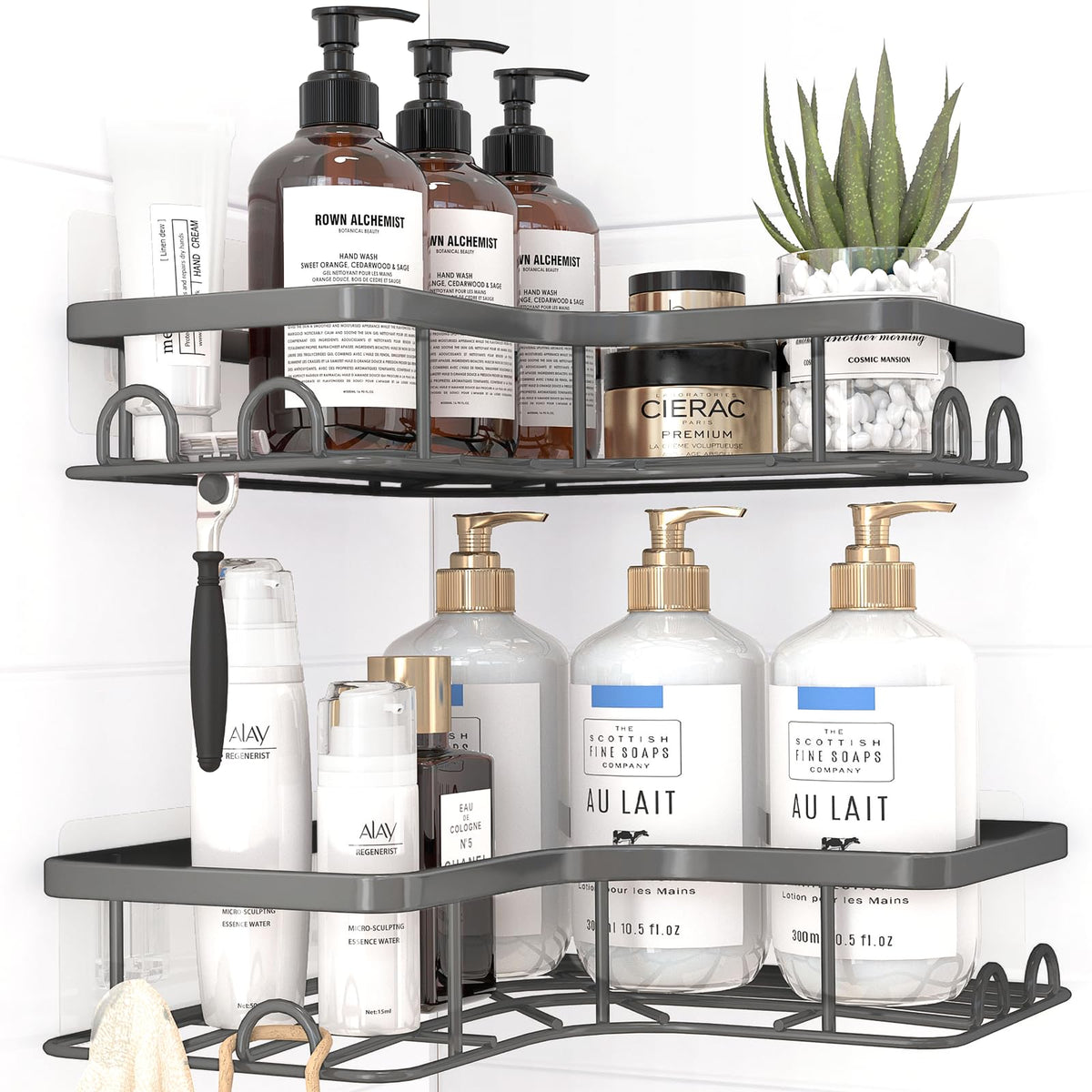 Sakugi No-Drill Corner Shower Caddy Black – Holiday Gift for Renters and College Students, Removable Stainless Steel Bathroom Shelf Set