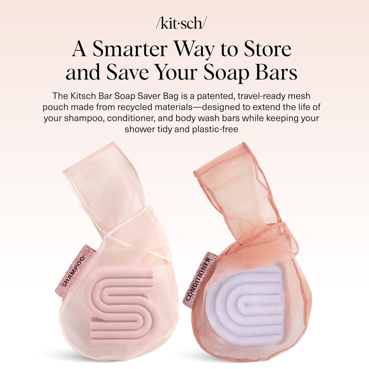 Kitsch Bar Soap Saver Pouch – Streamlined Shower Storage Solution, Two Neutral Mesh Pouches for Bar Toiletries