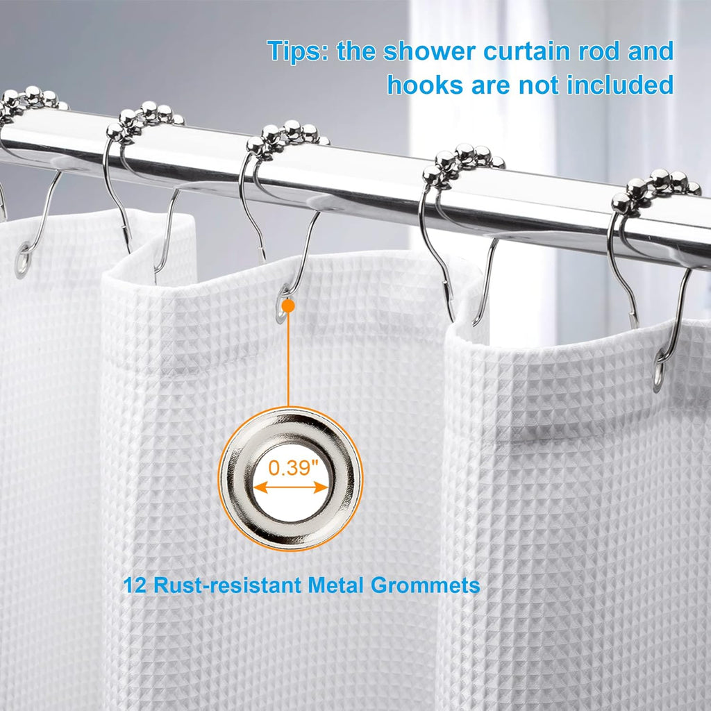AmazerBath Solid Waffle Shower Curtain – Clean Minimalist Bathroom Refresh, Neutral Tones 240GSM Polyester