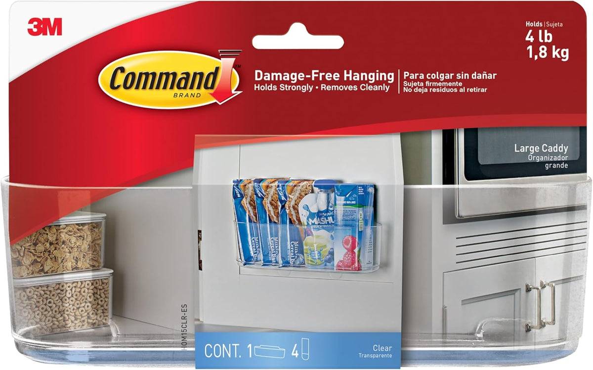 Command Large Caddy for Minimalist Bathroom Storage, Clear Wall Organizer