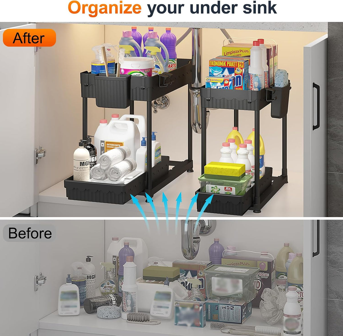 Sevenblue Slide-Out Sink Organizer, Calm and Orderly Storage Solution for Bathroom and Master Suite Retreats