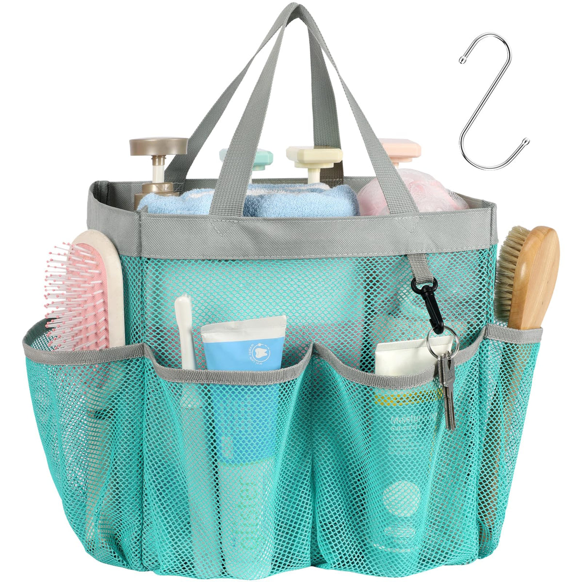 Mesh Shower Caddy Portable - Effortless Less-Is-More Bathroom Carry, Collapsible Mesh Tote in Black