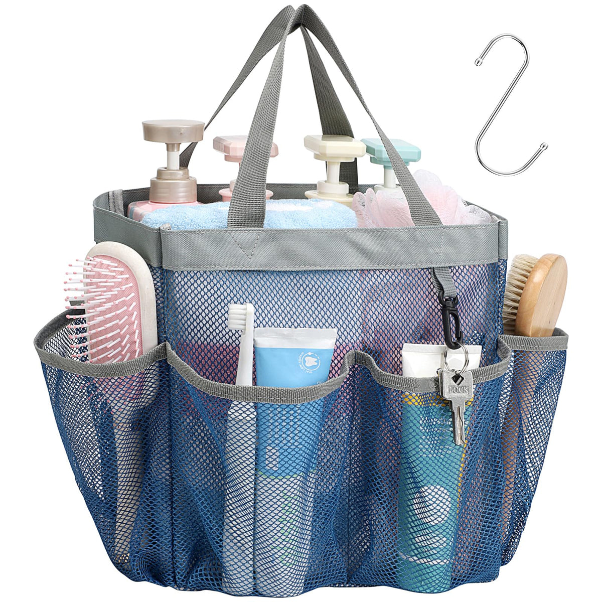 Mesh Shower Caddy Portable - Effortless Less-Is-More Bathroom Carry, Collapsible Mesh Tote in Black