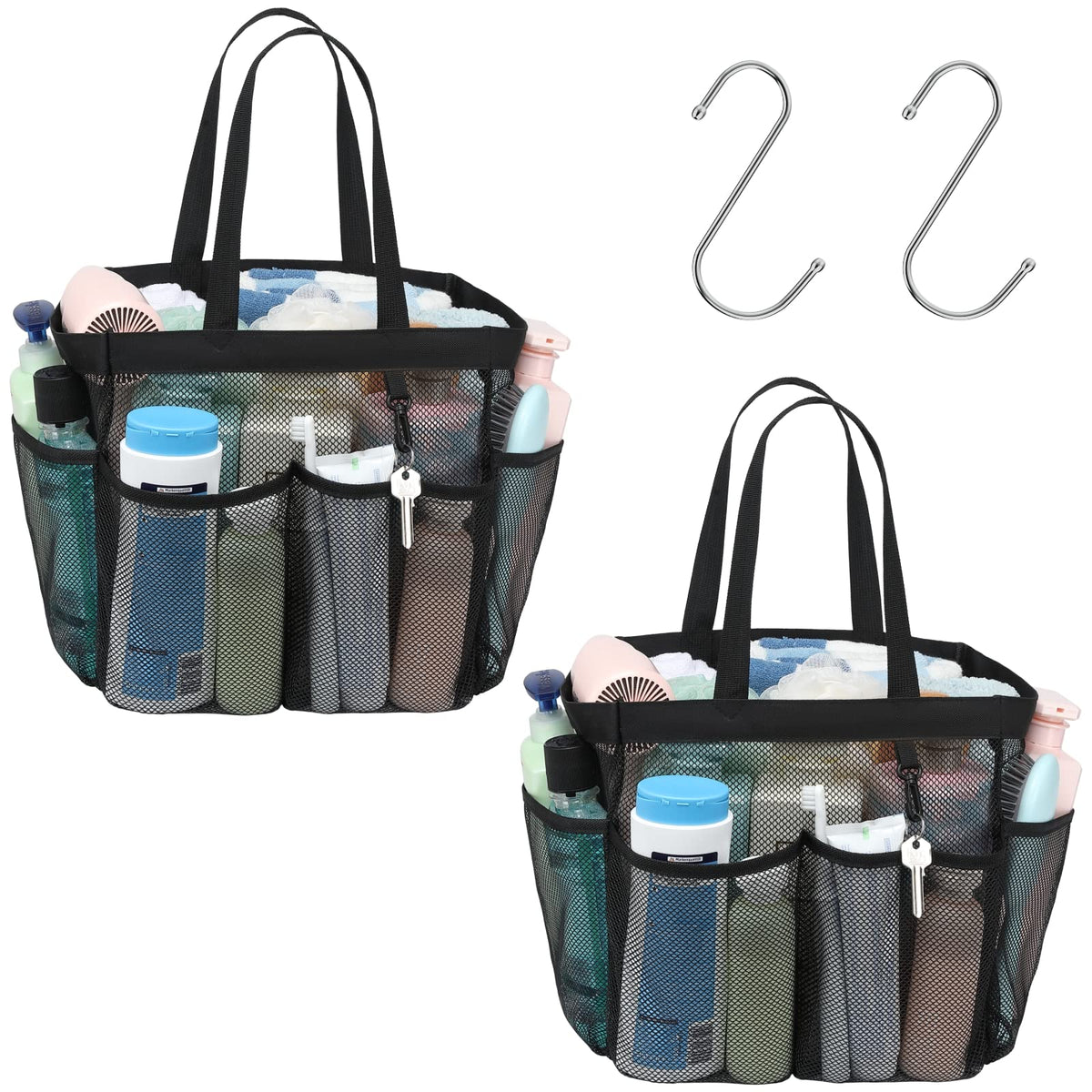 Mesh Shower Caddy Portable - Effortless Less-Is-More Bathroom Carry, Collapsible Mesh Tote in Black