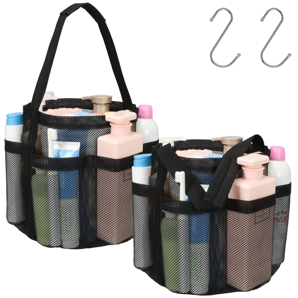 Mesh Shower Caddy Portable - Effortless Less-Is-More Bathroom Carry, Collapsible Mesh Tote in Black