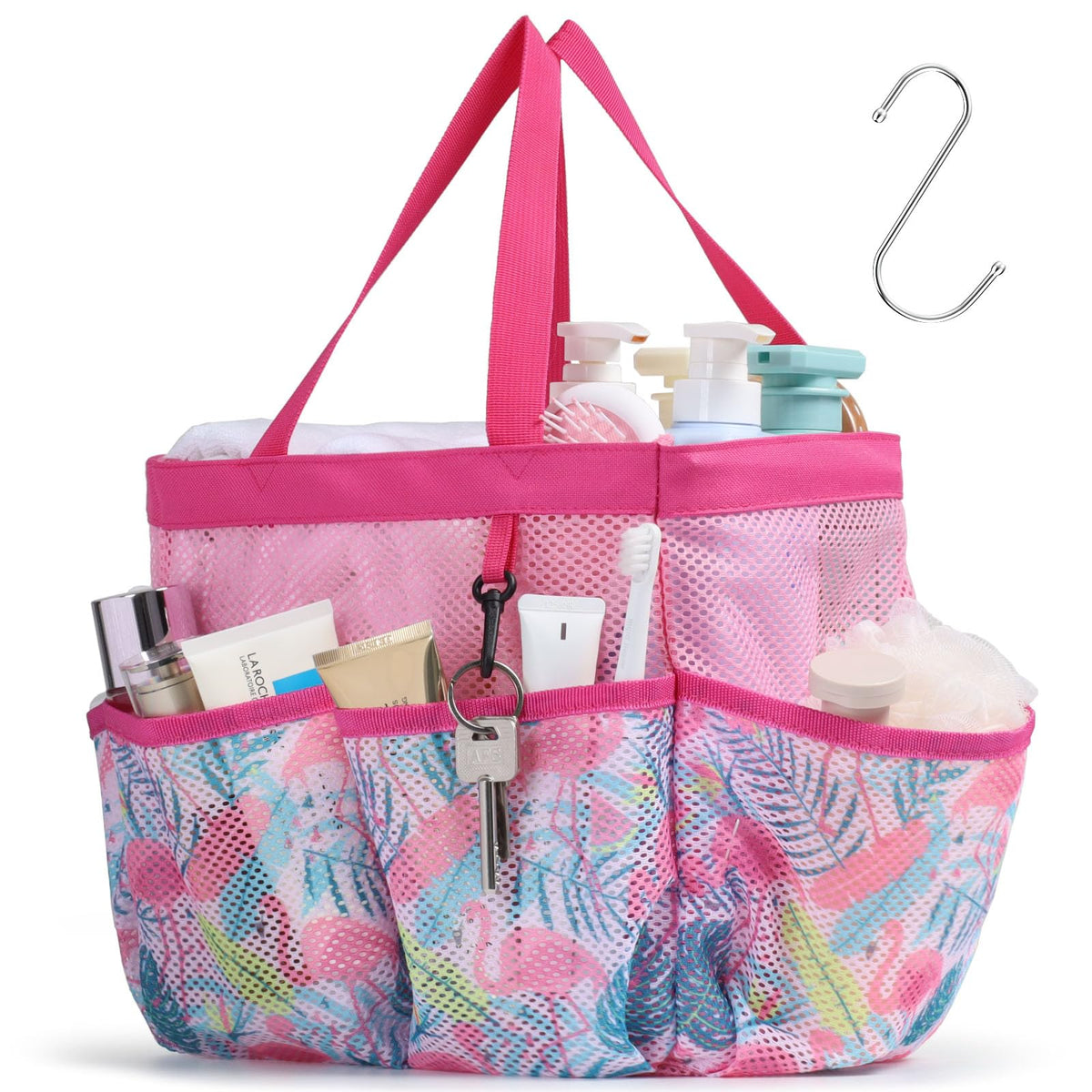 Mesh Shower Caddy Portable - Effortless Less-Is-More Bathroom Carry, Collapsible Mesh Tote in Black