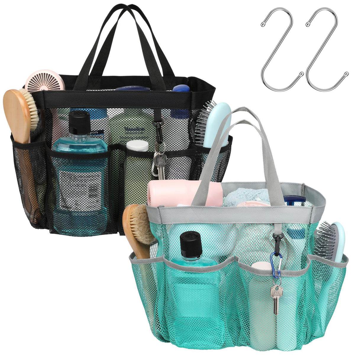 Mesh Shower Caddy Portable - Effortless Less-Is-More Bathroom Carry, Collapsible Mesh Tote in Black