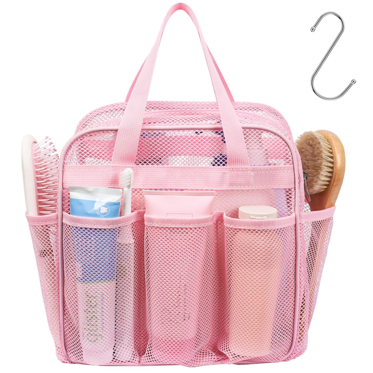 Mesh Shower Caddy Portable - Effortless Less-Is-More Bathroom Carry, Collapsible Mesh Tote in Black
