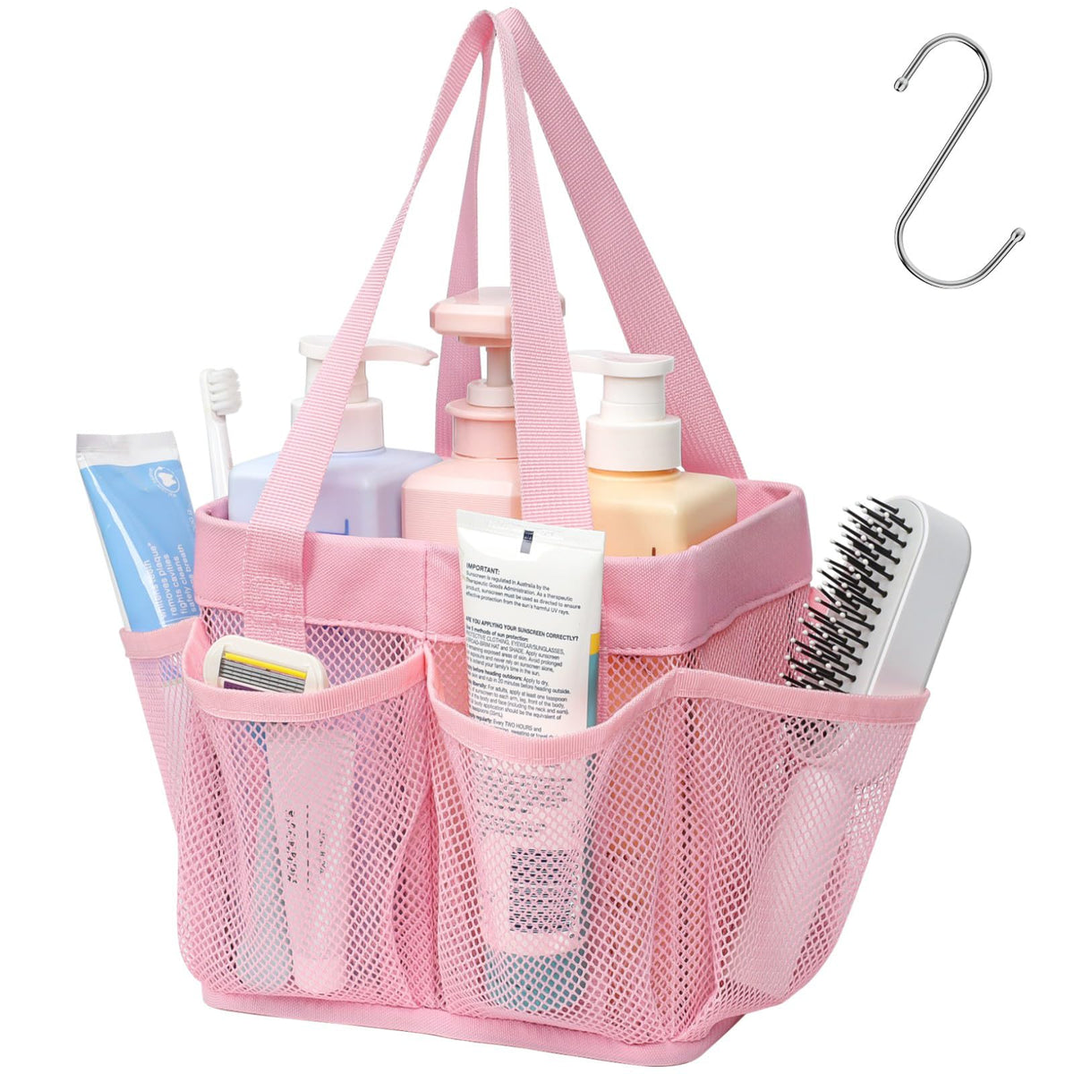Mesh Shower Caddy Portable - Effortless Less-Is-More Bathroom Carry, Collapsible Mesh Tote in Black