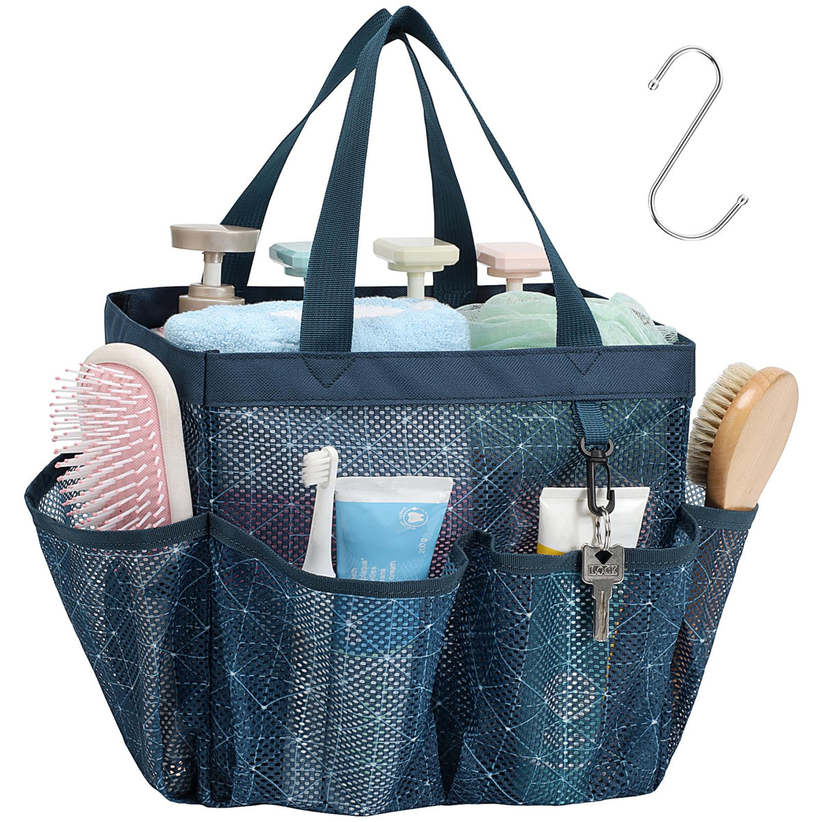 Mesh Shower Caddy Portable - Effortless Less-Is-More Bathroom Carry, Collapsible Mesh Tote in Black