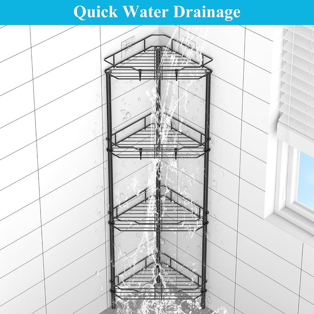 HuggieGems Floor Standing Shower Caddy in Jet Black or Gold – Elevated Bathroom Storage for Spa-Style Self-Care