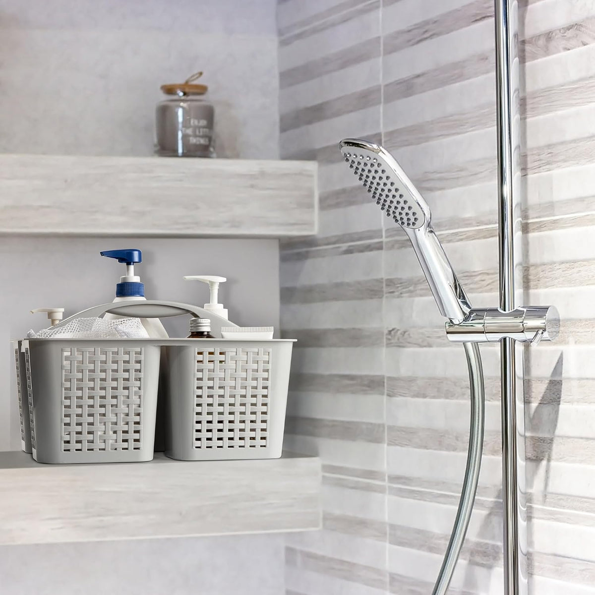 Tiawudi Plastic Bathroom Caddy in Violet and Dark Blue, Fashion-Forward Organizer for Cohesive Room Styling