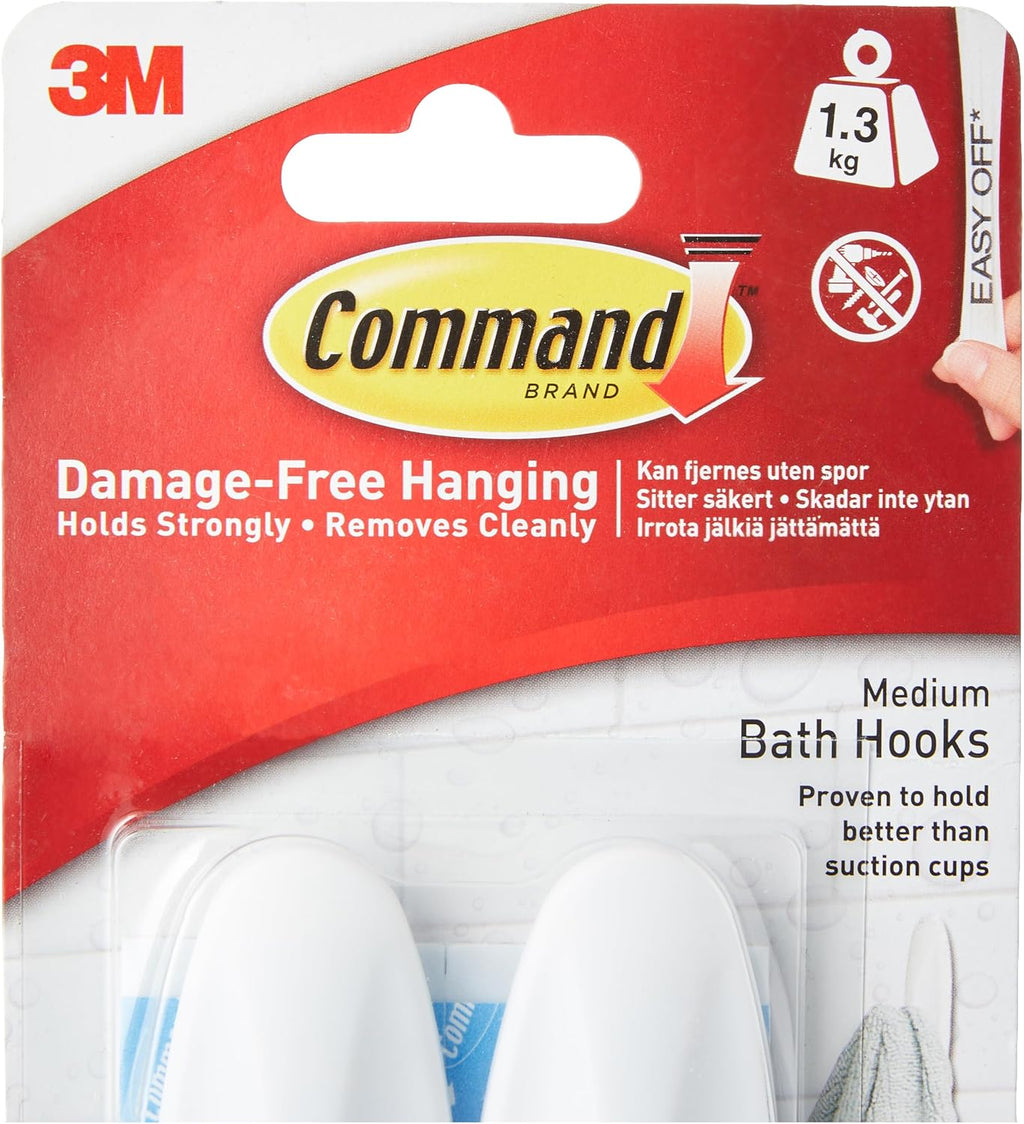 Command Designer Bath Hooks, Medium, White – Modern Bathroom Wall Hooks for Coordinating Towels and Robes with a Designer Finish