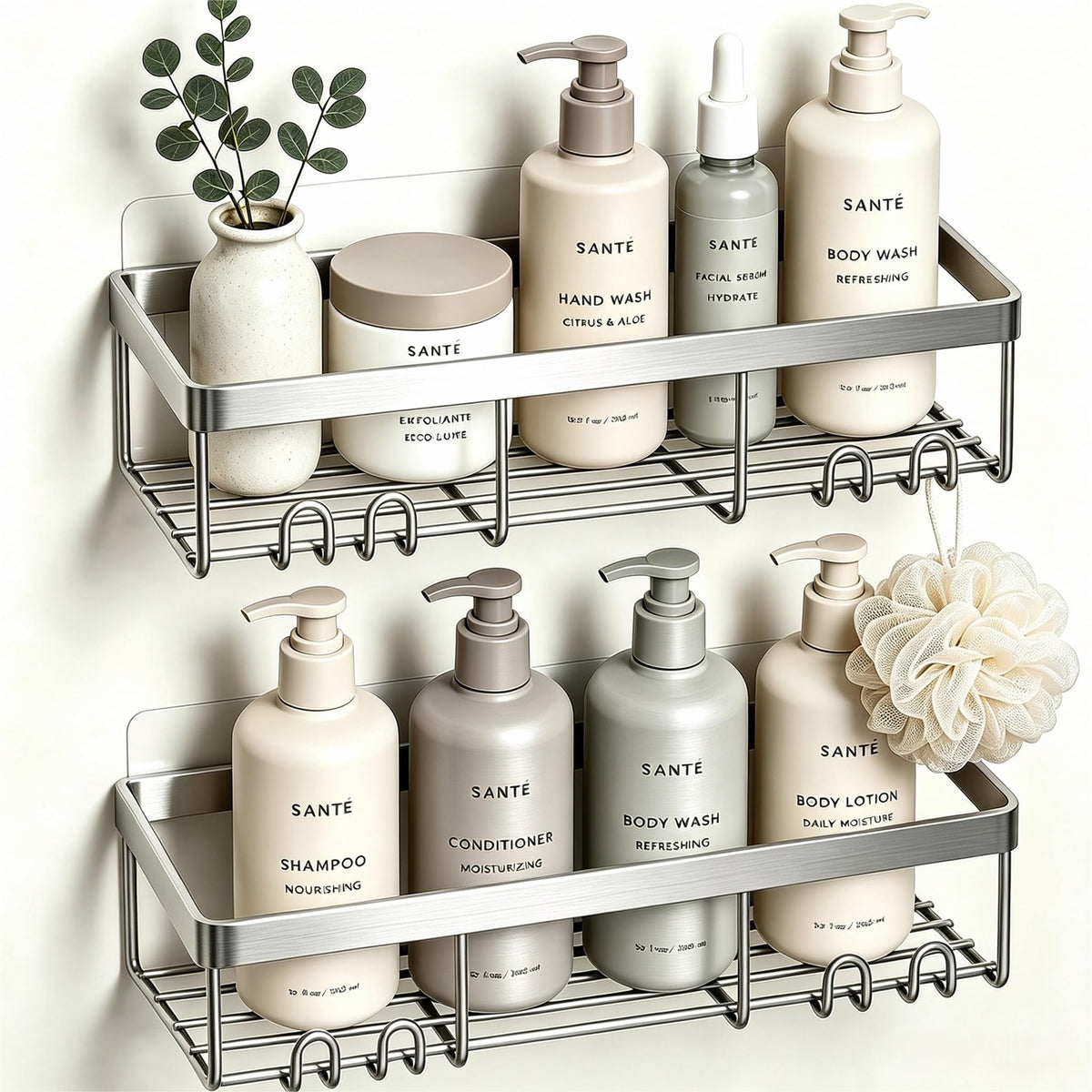 Moforoco Self-Adhesive Wall Shelf – Designer Bathroom Decor for Master Suite, Powder-Coated Rustic Organizer