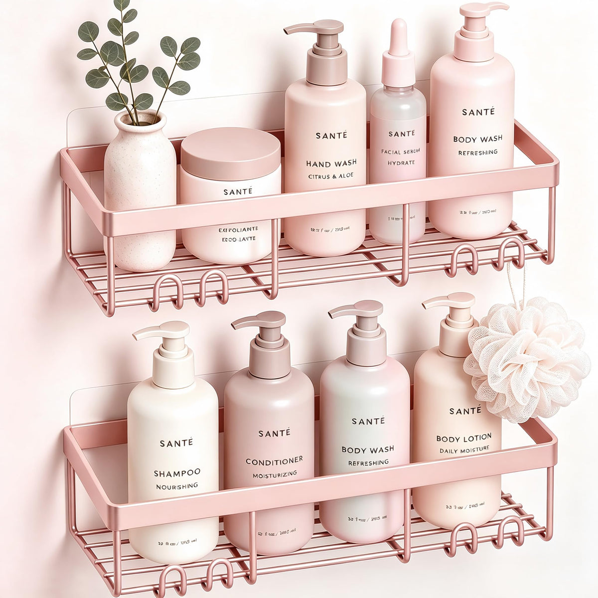 Moforoco Self-Adhesive Wall Shelf – Designer Bathroom Decor for Master Suite, Powder-Coated Rustic Organizer