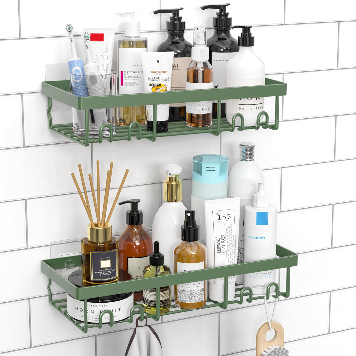 Moforoco Self-Adhesive Wall Shelf – Designer Bathroom Decor for Master Suite, Powder-Coated Rustic Organizer