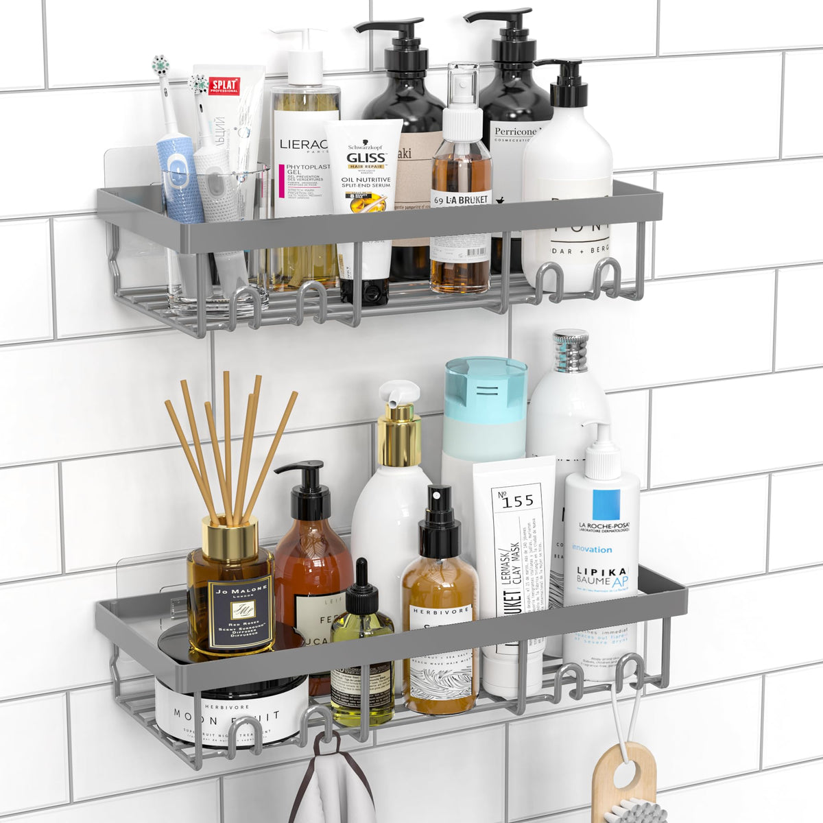 Moforoco Self-Adhesive Wall Shelf – Designer Bathroom Decor for Master Suite, Powder-Coated Rustic Organizer