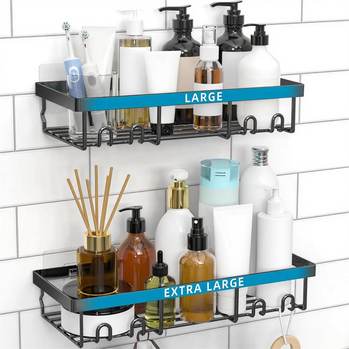 Moforoco Self-Adhesive Wall Shelf – Designer Bathroom Decor for Master Suite, Powder-Coated Rustic Organizer