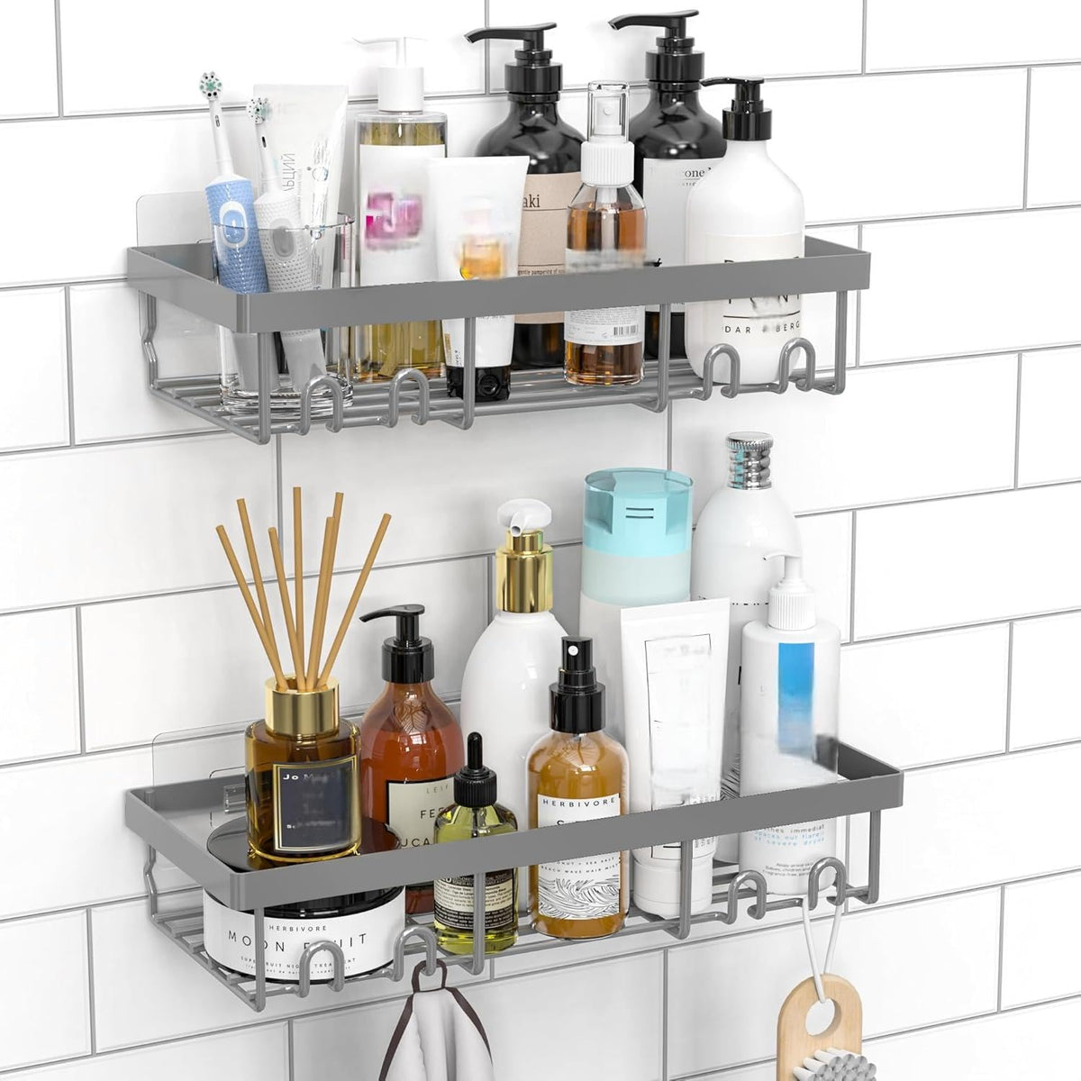 Moforoco Self-Adhesive Wall Shelf – Designer Bathroom Decor for Master Suite, Powder-Coated Rustic Organizer