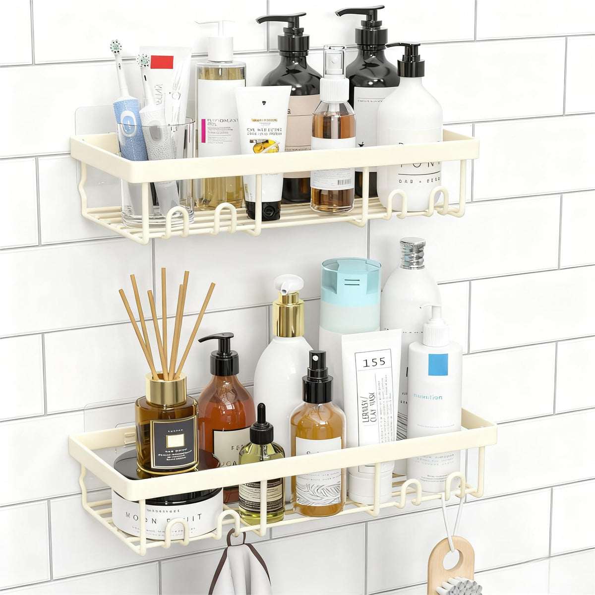 Moforoco Self-Adhesive Wall Shelf – Designer Bathroom Decor for Master Suite, Powder-Coated Rustic Organizer