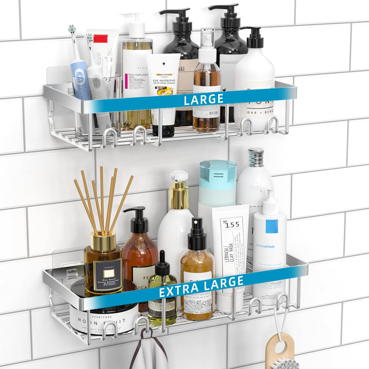 Moforoco Self-Adhesive Wall Shelf – Designer Bathroom Decor for Master Suite, Powder-Coated Rustic Organizer