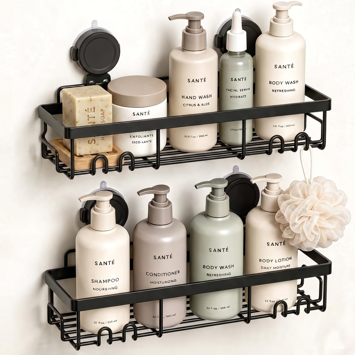 Moforoco Self-Adhesive Wall Shelf – Designer Bathroom Decor for Master Suite, Powder-Coated Rustic Organizer
