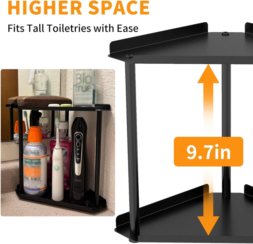 Jesginboo 2-Tier Corner Organizer, Designer Bathroom Storage in Black or White Finishes