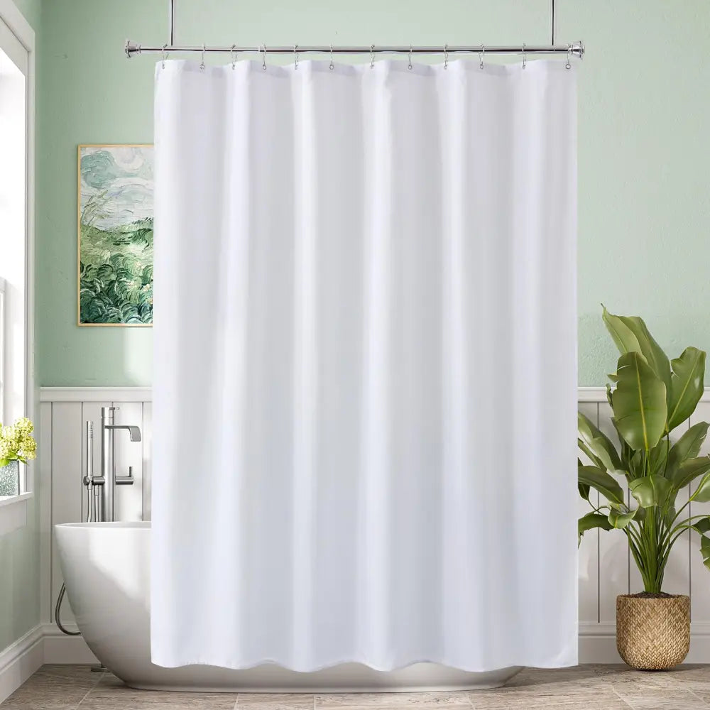 Amazer Solid Sage Green Shower Curtain 2-in-1 – Bathroom Decor Refresh with Fabric Liner 120GSM Heavy Duty - White