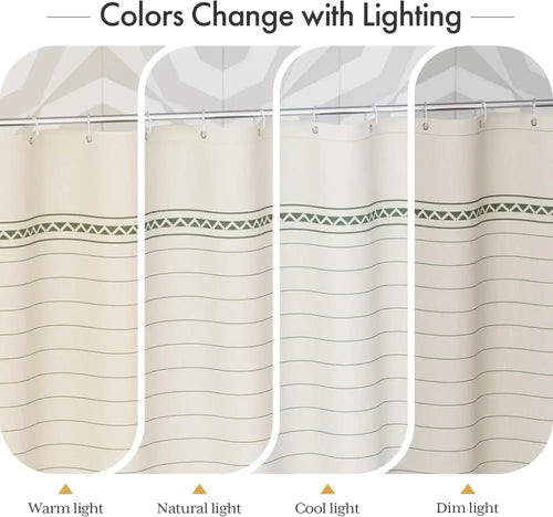 AmazerBath Boho Shower Curtain – Spa Like Bathroom Retreat for Calming Bath Time Faux Linen Green Striped Curtain 72x72