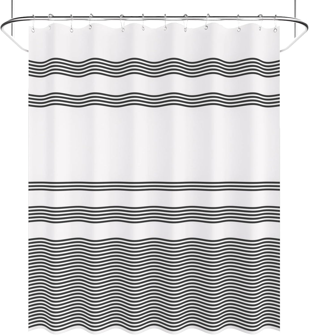 AmazerBath Farmhouse Striped Shower Curtain Set with 12 Hooks – Cozy Bathroom Decor for Living Room Inspired Retreats