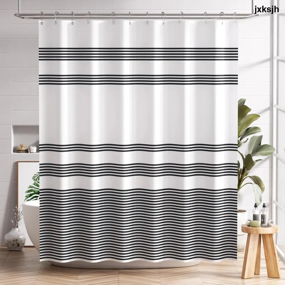 AmazerBath Farmhouse Striped Shower Curtain Set with 12 Hooks – Cozy Bathroom Decor for Living Room Inspired Retreats