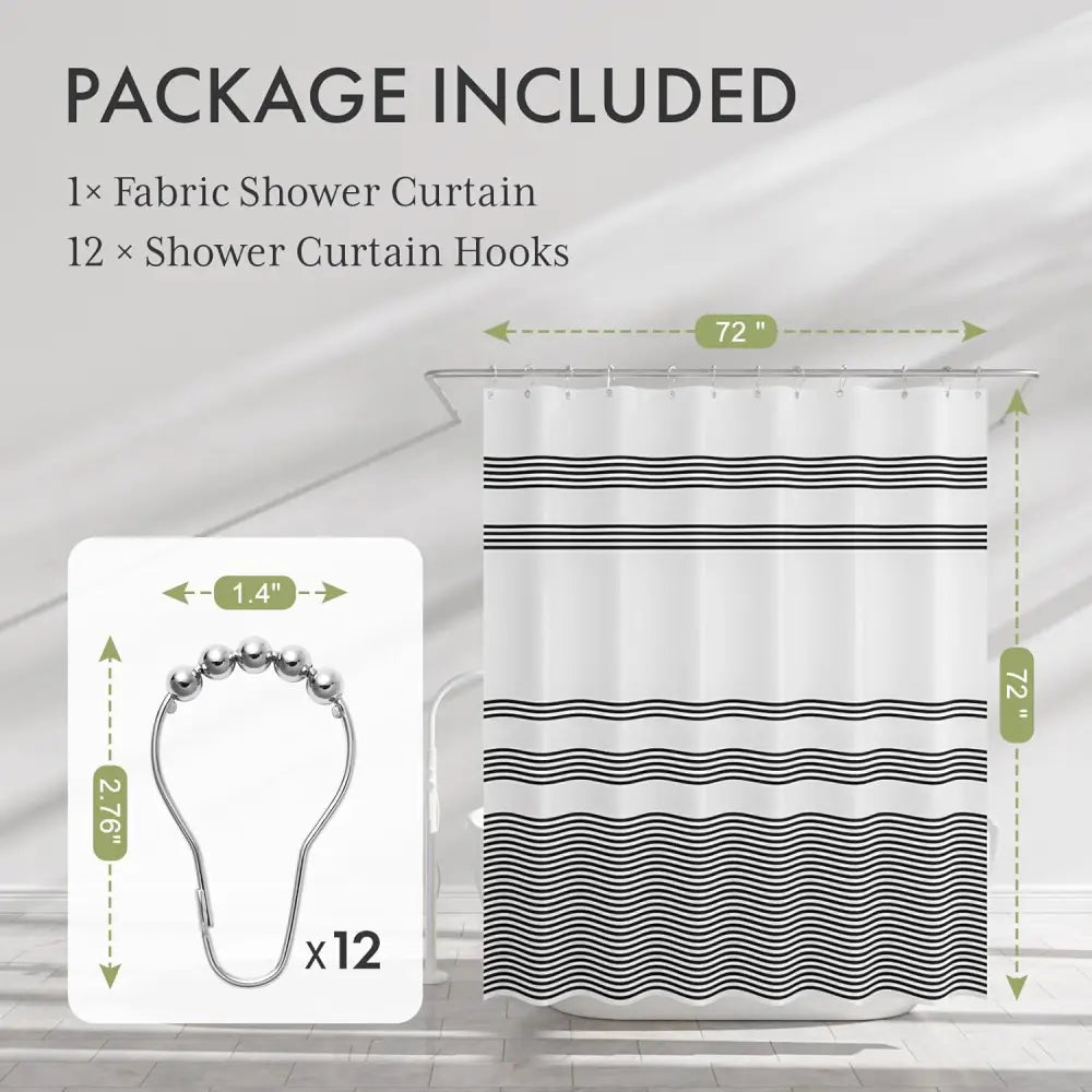 AmazerBath Farmhouse Striped Shower Curtain Set with 12 Hooks – Cozy Bathroom Decor for Living Room Inspired Retreats