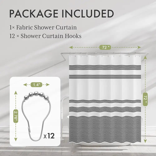 AmazerBath Farmhouse Striped Shower Curtain Set with 12 Hooks – Cozy Bathroom Decor for Living Room Inspired Retreats