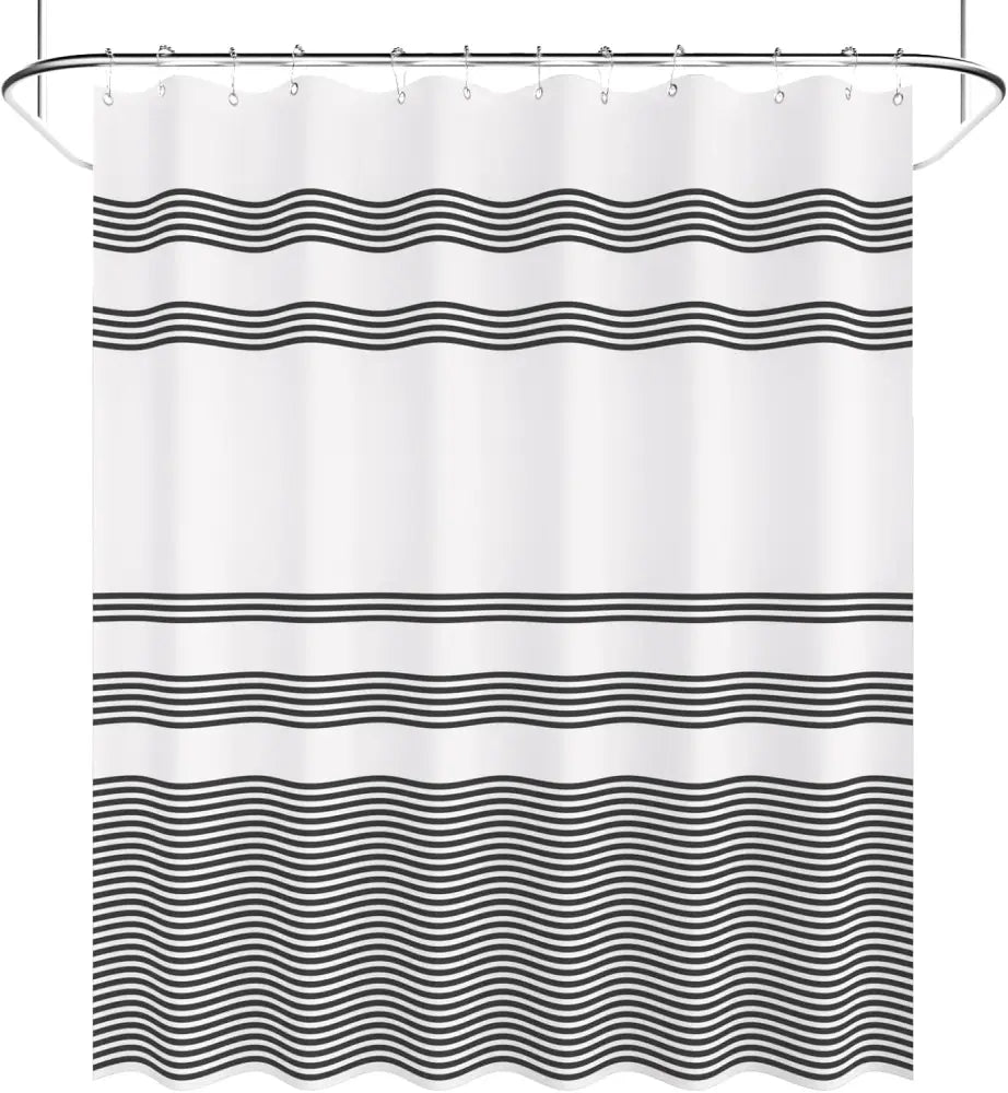 AmazerBath Farmhouse Striped Shower Curtain Set with 12 Hooks – Cozy Bathroom Decor for Living Room Inspired Retreats