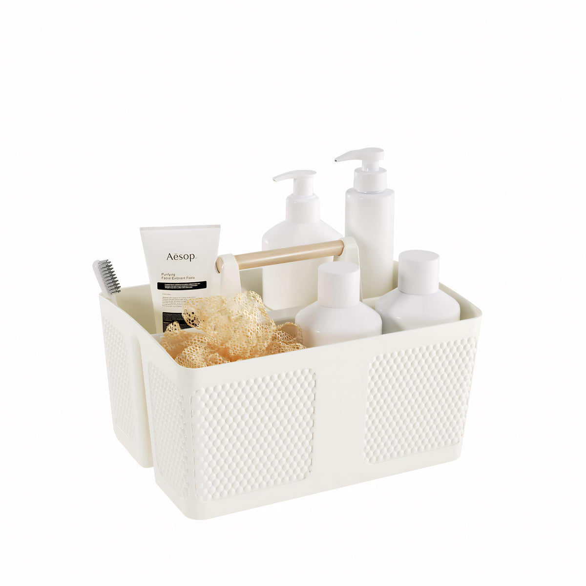 [Brand] Three-Compartment Caddy – Designer Bathroom Storage in Neutral Tones