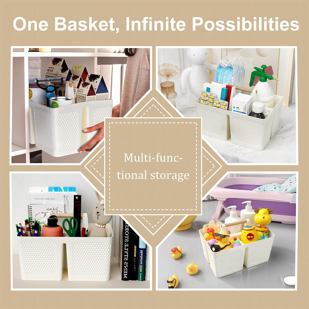 [Brand] Three-Compartment Caddy – Designer Bathroom Storage in Neutral Tones